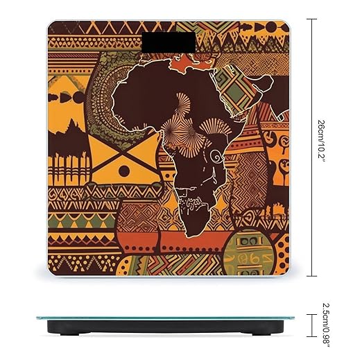 African Map Ethnic Pattern Weight Scale Large Bathroom Scales Digital Weight with Bright LED Display Non Slip Automatic Weighing Scale Fashion Weighing Machine for Body