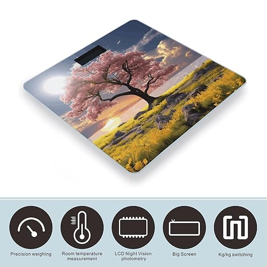 Digital Bathroom Scale for Body Weight Scale with Bright LCD Display High Accuracy Step-On Technology Auto On/Off Flower and Tree Digital Scales 400 Lbs /180kg