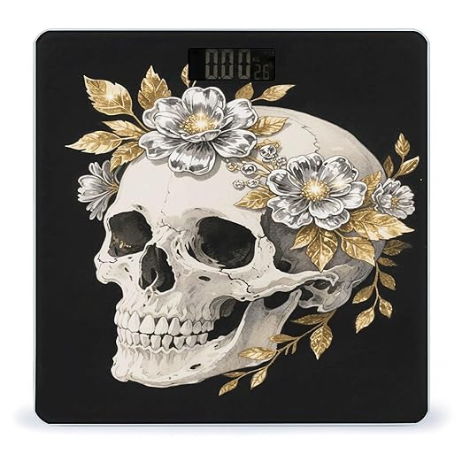 Flower Skull Weight Scale Large Bathroom Scales Digital Weight with Bright LED Display Non Slip Automatic Weighing Scale Fashion Weighing Machine for Body