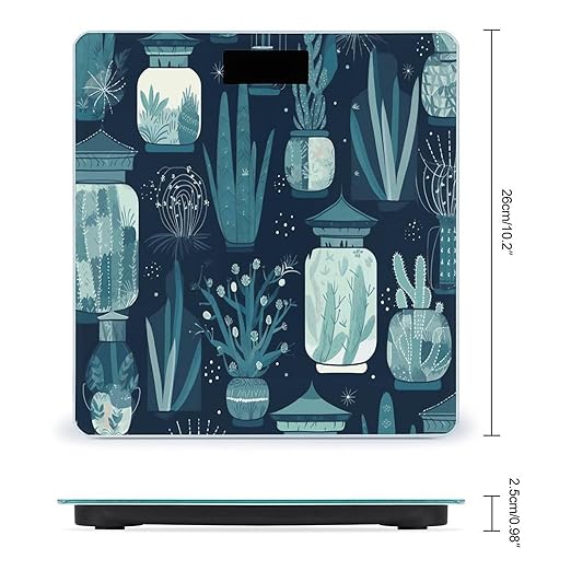 Succulent Plants and Cactus Bathroom Scale Automatic Power On/Off Body Scales LCD Backlight Display Square Digital Scale Rounded Corners Bathroom Scales for Home Bedrooms