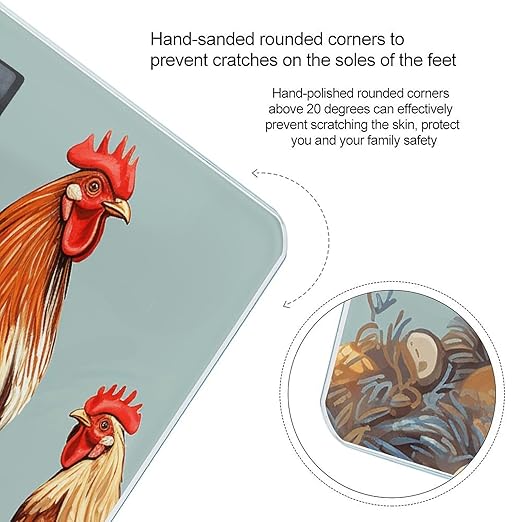 Chicken Print Bathroom Scale Rounded Smart Scale for Body Weight Automatic Power On/Off Weight Scales Accurate Bathroom Digital Scales for Pet Home Bedroom Kitchen