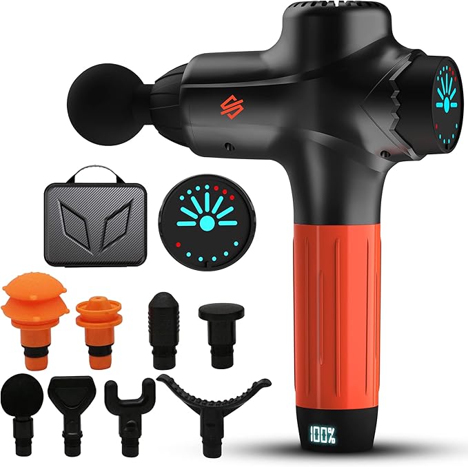 SQUATZ Touchscreen Portable Electric Massage Gun 7 Speed Levels and 8 Massage Heads with a 4800mah Lithium Battery High Power and Low Noise Handheld Deep Tissue Massager Black