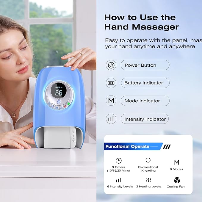 Hand Massager with Heat and Compression for Arthritis Carpal Tunnel Relief Massagers with 3D Kneading Rollers Cordless Wrist Finger Massager with Fan Cooling for Finger Numbness Gifts for Mom Dad