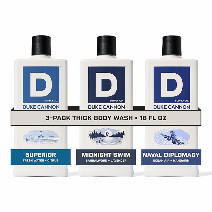 Duke Cannon Supply Co. THICK High-Viscosity Body Wash for Men THICK IN A BOX Variety 3 Pack - Premium Ingredients Plant-Based Thickeners Superior Lather Natural Exfoliate 17.5 Fl Oz (3 Pack)