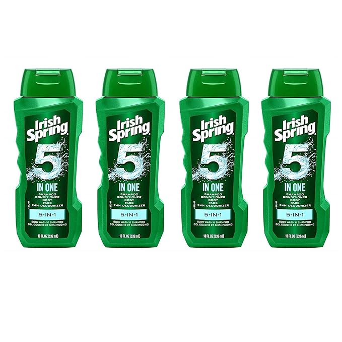 Irish-Spring 5-in-1 Shampoo Conditioner Body Wash Face Wash and Deodorizer 18 oz (Pack of 4)