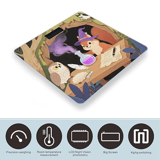 Squirrel Wearing A Wizard Hat Bathroom Scale for Body Weight LCD Display Digital Bathroom Scale Tempered Glass Bathroom Weight Scales Fashion Smart Scales for Home Bedroom 400 Lb