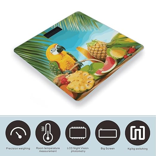Summer Parrot Pineapple Birds Weight Scale Digital Electronic Scales Bathroom Scale Larg LCD Backlight Display High Precision MeasurementsTempered Glass