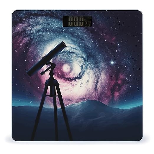Space Galaxy with Telescope Scale for Body Weight Anti-Slip Tempered Glass Digital Bathroom Scales Clear LCD Display Weighing Scale Safe Rounded Corners Smart Scales
