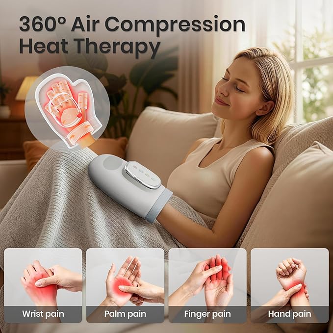 Cordless Hand Massager with Heat and Compression Electric Hand Massager for Arthritis and Carpal Tunnel Relief 3 Modes 3 Heat Levels 5 Compression Settings Hand Massage Ideal Gifts for Women/Men