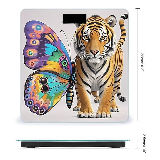 Butterfly and Tiger Scale for Body Weight Highly Accurate Digital Bathroom Body Scale Digital Bathroom Scales for People Anti-Slip Large LCD Display Smart Scales