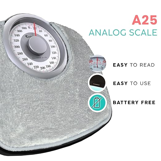 Adamson A25 Scales for Body Weight - Up to 400 LB - New - 5.3 Dial on 12.4 x 10.2 Platform - Anti-Skid Rubber Surface - Bathroom Scale Analog - Durable with 20-Year Assurance - w/Rug - Grey