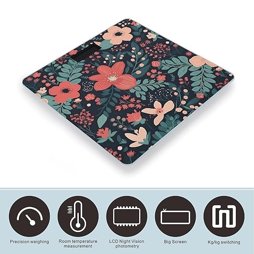 Simple Little Flower Bathroom Scale Rounded Smart Scale for Body Weight Automatic Power On/Off Weight Scales Accurate Bathroom Digital Scales for Pet Home Bedroom Kitchen