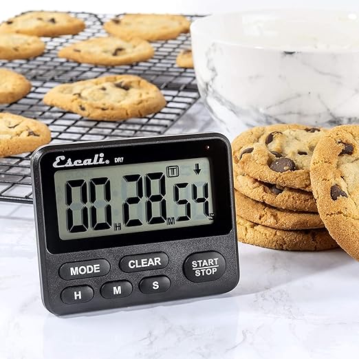 Escali Primo Bakers Bundle - P115C Digital Kitchen Scale Chrome 11 Pound Capacity DH1 Digital Thermometer Black and DR7 Digital Timer for Cooking and Baking