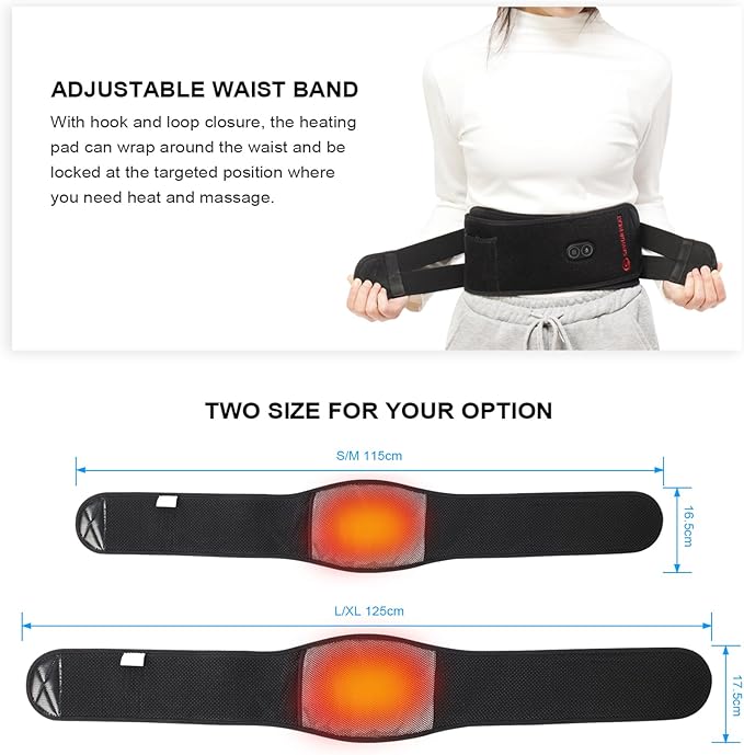 Heating Pad Lower Back Massager Wrap for Back Pain Relief Heated Waist Belt with Vibration Massage 7.4V 4400mah Battery Heat Therapy for Lower Back Lumbar Waist Abdominal Stomach Spine