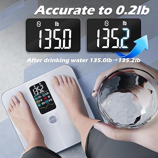 Lepulse Smart Weight Scale With BMI Body Fat Muscle Mass 4.68 Large Display With Trend High Accurate 22 Composition Scale With Heart Rate Bathroom Scale With App White