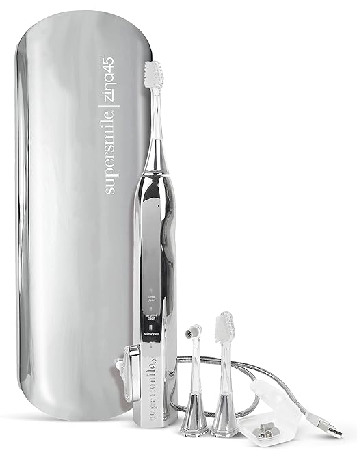 Supersmile Zina45™ Deluxe Sonic Pulse Toothbrush – Rechargeable Electric Brush with Angled Head &amp Travel Case – for Whiter Teeth and Healthier Gums