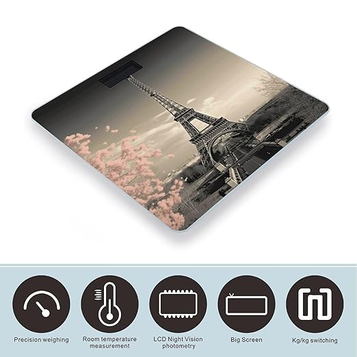 Paris Tower Scale with LCD Precision Weighing Scales Sturdy Tempered Glass Weight Scales Easy-to-Read Anti-Slip Weight Digital Bathroom Scale for Daily