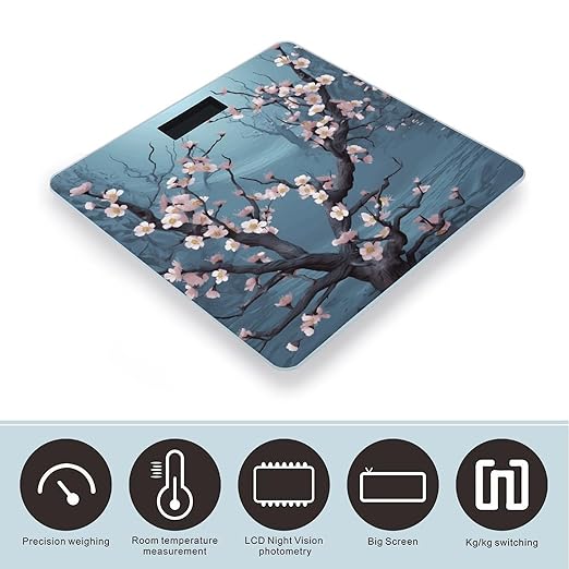 Cherry Blossom Digital Bathroom Scale for Body Weight Weighing Scale with Backlit LCD Display High Precision Measurements &amp Measures Weight Up to 180kg