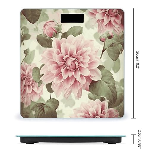 Beautiful Vintage Pink Flower Bathroom Scale Automatic Power On/Off Body Scales LCD Backlight Display Square Digital Scale Rounded Corners Bathroom Scales for Home Bedrooms