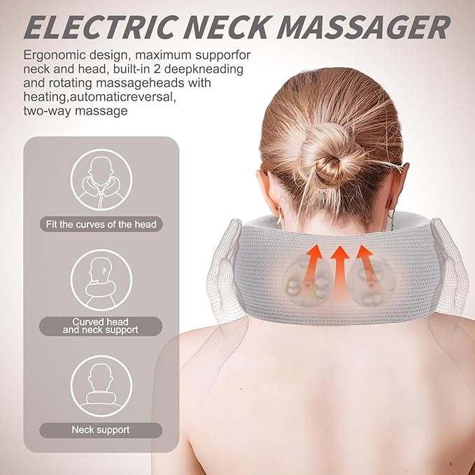 Electric Neck MassagerPortable Travel Pillow with Massage and HeatRechargeable vibrating Neck Pillow MassagerPerfect for Pain Relief at HomeOfficeTravelFathers Day Gift Ideas from Daughter Son