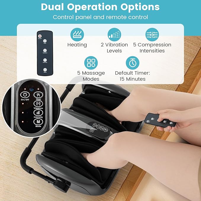 Giantex Foot Massager with Heat Calf Massager with Remove Control 2 Vibration Options 5 Mode &amp 5 Compression Intensity 360°Adjustable Stand Shiatsu Foot Massage Machine for Calf Arm Relax (Gr