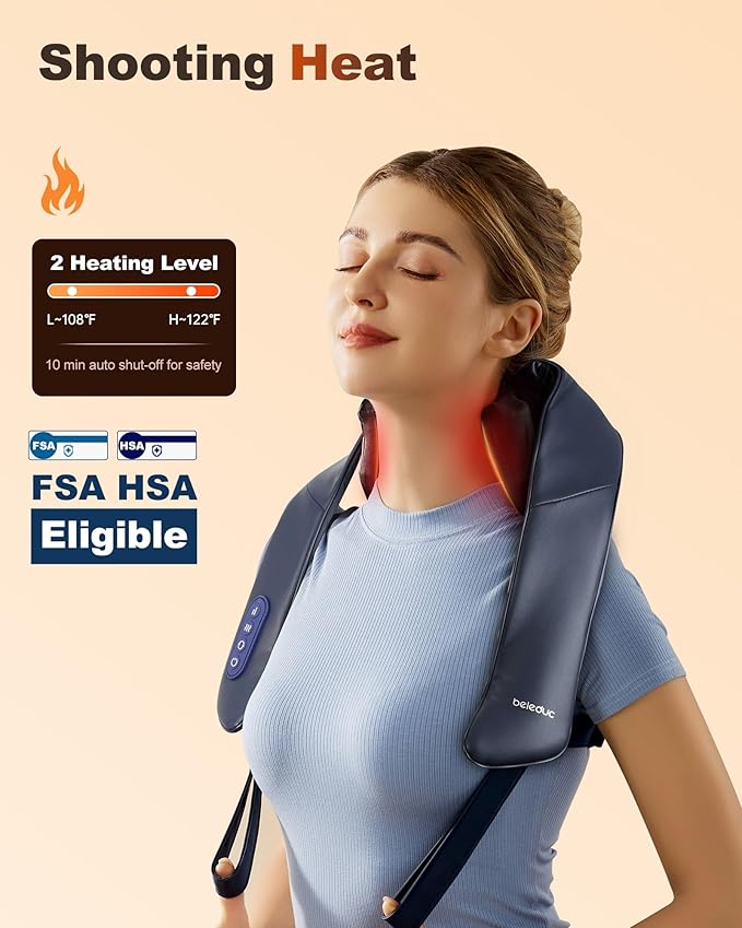 Beleduc Neck and Shoulder Massager with Soothing HeatFSA Eligible Cordless Neck Back Massager Upgrad 4D Shiatsu Deep Kneading Massage for Back Shoulder