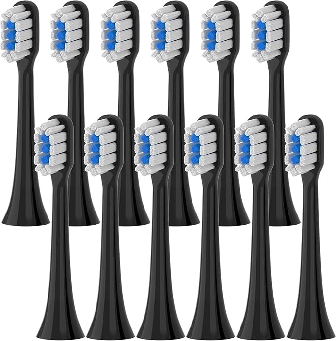 Replacement Brush Heads for T301 T302 T501 /501CSonic Electric Toothbrush Head Soft Bristle Nozzles(T301-302-BK-12Pcs)