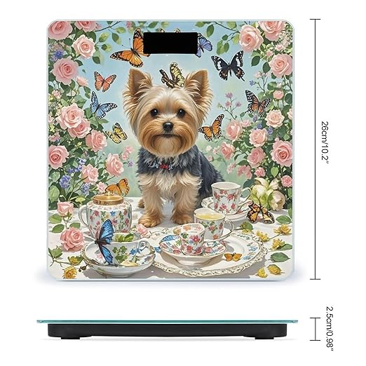 Yorkshire Terrier Tea Party Butterflies Roses Smart Scale for Body Weight Accurate Bathroom Scale with LED Display Digital Weight Scales Weighing Machine High Precision Scales for Bath Home