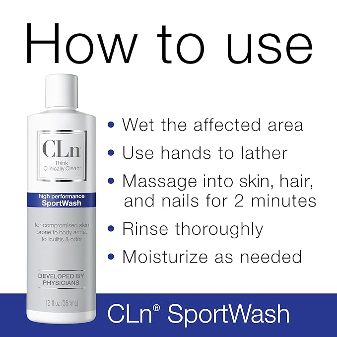 CLn® SportWash – High-Performance Sport Body Wash For Men &amp Women Prone to Body Odor Foot Odor Ringworm Folliculitis &amp Back Acne Fragrance-Free &amp Paraben-Free 12 fl. oz. (Pack of 2)