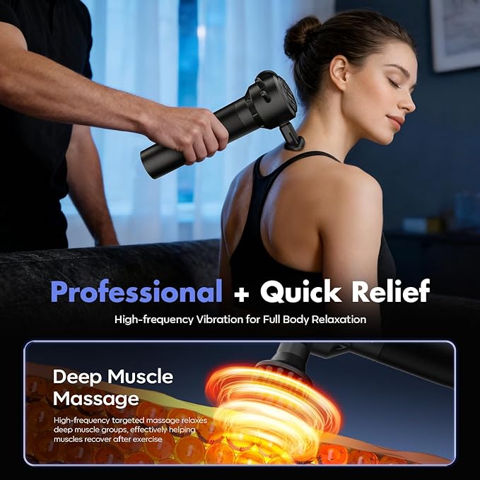 Deep Tissue Massage Gun with Heating 7000 RPM Handheld Vibrating Muscle Massager with 4 Speeds &amp 3 Heads Ideal Gift for Family &amp Sports Enthusiasts