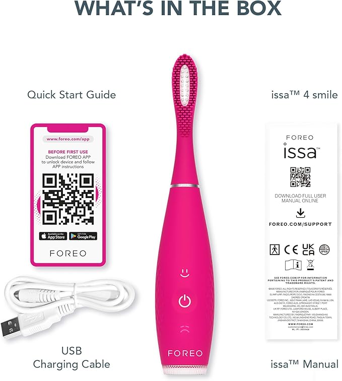 FOREO ISSA 4 Smile Electric Toothbrush – Compact &amp Travel-Friendly 4-in-1 Hybrid Brush Head Tough on Plaque Long Battery Life (265 Days) 6-Month Brush Head Replacement
