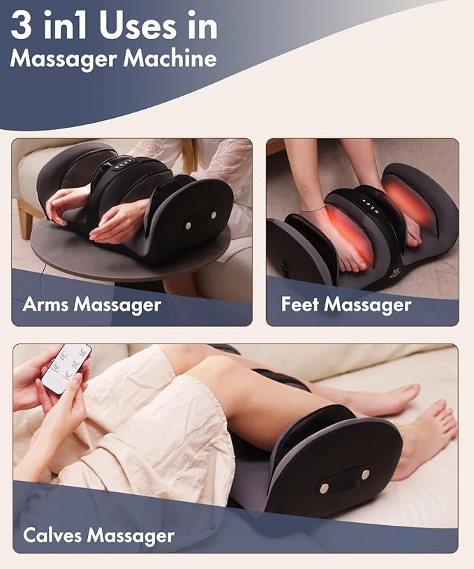 Foot Calf Massager with Heat Air BagShiatsu Feet Massagers Machine with Massage RollerAuto-Off Timers - Deep Kneading Relief for Plantar FasciitisNeuropathyDaily Fatigue (Gray)