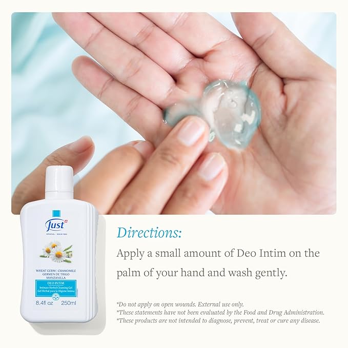 SwissJust Deo Intim Cleansing Gel 250ml. Feminine Wash Formulated with Rich Ingredients. A Delicate Cleansing Gel and pH Balancing Cleanser. Moisturizing Feminine Care &amp Gentle Wash
