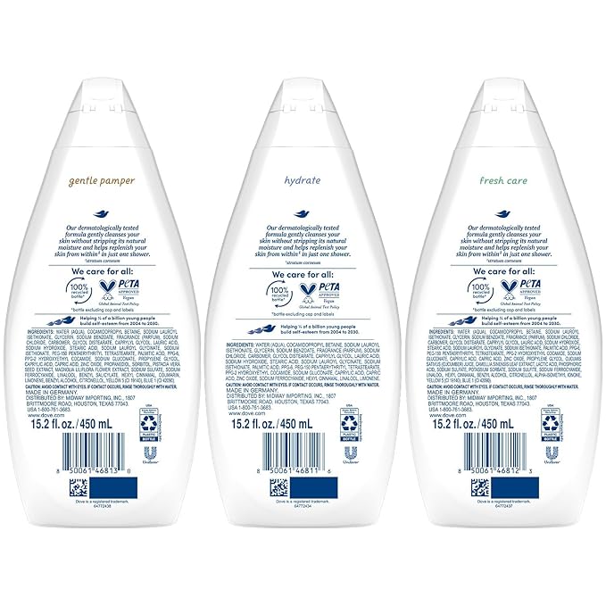 Dove Body Wash Variety 3-Pack – Hydrate Fresh Care and Gentle Pamper 15.22 Oz Ea