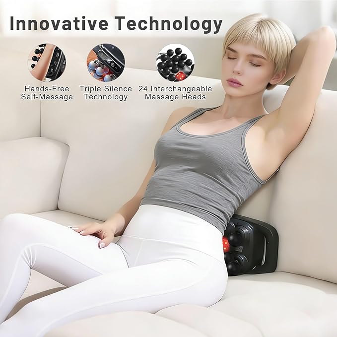 Kalamera Massage Gun with 24 Heads Quiet Handheld &amp Hands-Free Muscle Massager for Workout Recovery Office Relaxation and Home Use Rechargeable for Back Shoulders Legs &amp Feet