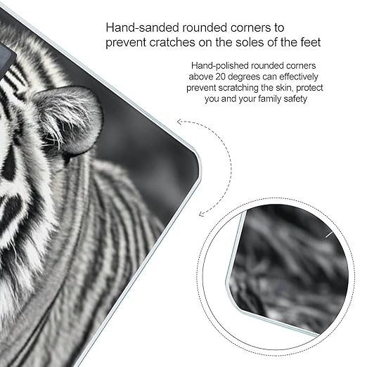 Black and White Tiger Scale for Body Weight Highly Accurate Digital Bathroom Body Scale Digital Bathroom Scales for People Anti-Slip Large LCD Display Smart Scales