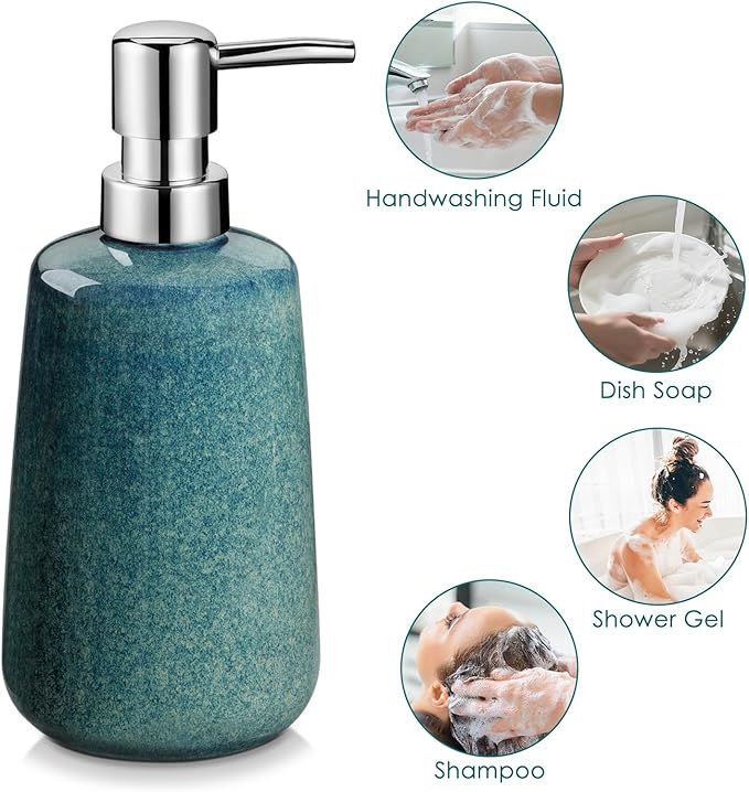 vancasso Green Bathroom Accessories Set Ceramic Soap Dispenser and Toothbrush Holder Sets Stoneware 4 Pcs Bathroom Sink Set for Modern Home Decor Series Starry