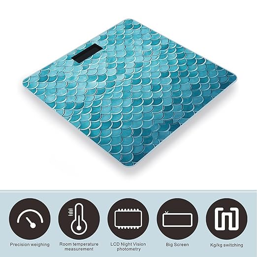 Blue Waves Squama Mermaid Scale Smart Scale for Body Weight Accurate Bathroom Scale with LED Display Digital Weight Scales Weighing Machine High Precision Scales for Bath Home