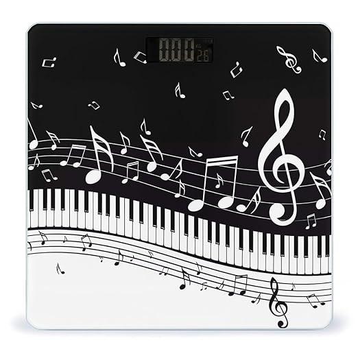 Black White Music Note Scale for Body Weight Anti-Slip Sturdy Tempered Glass Weighing Machine Highly Digital Accurate Bright LCD Bathroom Scale for Household Gift