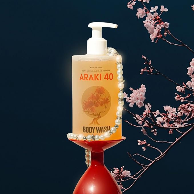 Araki 40 Gel Body Wash | Antioxidant Cleanser Hydrates Nourishes &amp Soothes Skin with Niacinamide Notes of Cedarwood Almond Cherry Blossom | Paraben Sulfate &amp Phthalate Free 350ml