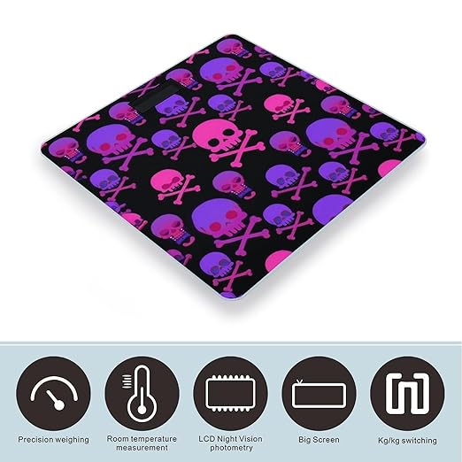Energy Saving Scale Bathroom Weighing Scale Smart Scale for Body Weight Digital Purple and Pink Crossbones Skull