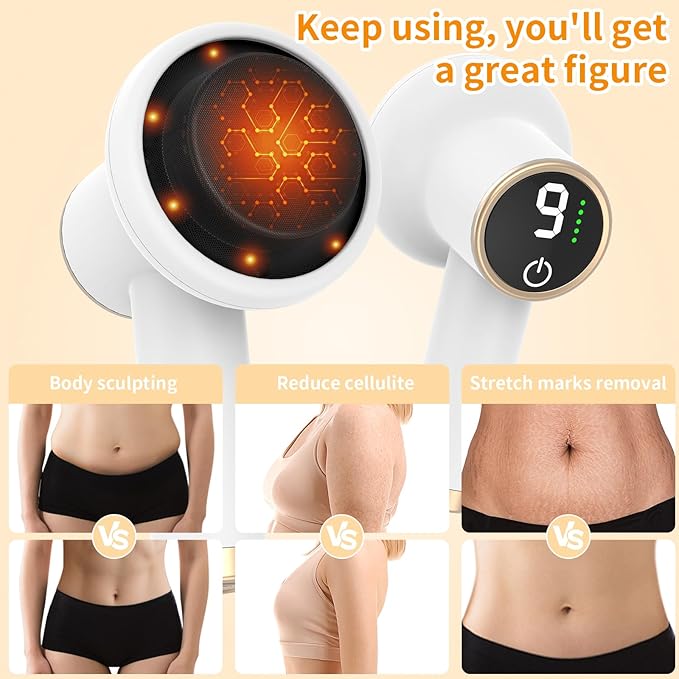 Handheld Body Massager Body Relaxing Machine Portable and Cordless Massager for Deep Relaxation 9 Modes for Body SPA 8 Massage Heads 1800mAh Battery Gift for Men Women White