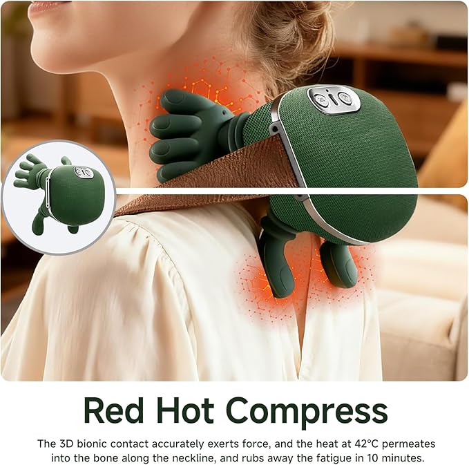 Neck Massager Electric Neck and Back Massager with Heat Simulated Human Hand Design Shoulder Neck Massage for Pain Relief and deep Tissue Shiatsu Massage 4D Kneading Gifts for Men Women