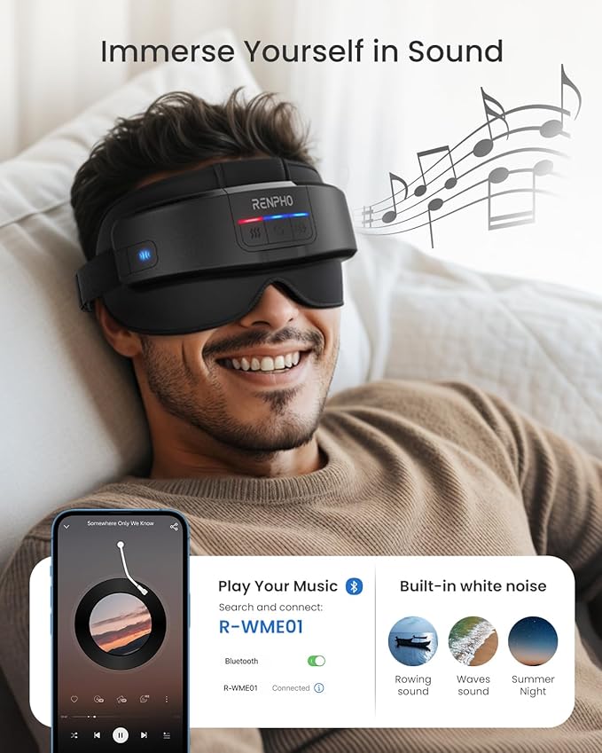 RENPHO Eyeris Masc Head &amp Eye Massager FSA Eligible HSA Birthday Gifts for Women Men Migraine Relief Headache Massager for Forehead Occiput and Temple Heated Mask Massager Scalp Stress Relax