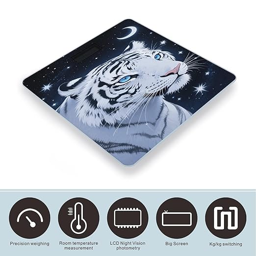 Tiger and Moon Scale for Body Weight Safe Rounded Corners Tempered Glass Digital Bathroom Scale LED Display 400lb Capacity Weight Scales with High Precision Sensors