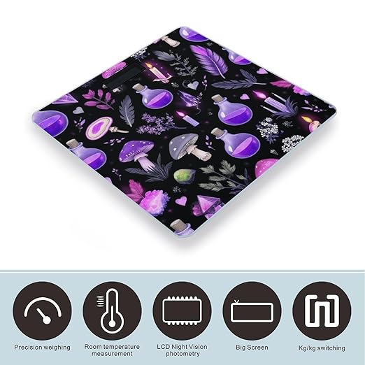 Automatic Switch Digital Bathroom Weighing Scale Smart Scale for Body Weight Gothic Magic Witch Witchy Trippy Purple Mushrooms