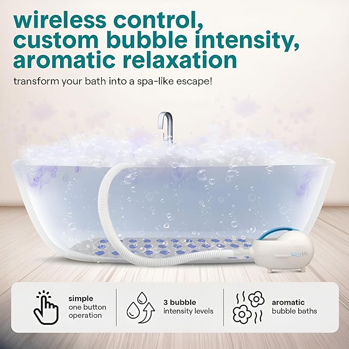 SereneLife Portable Spa Bubble Bath Massager - Waterproof Non-Slip Mat with Suction Cup Bottom Motorized Air Pump and Adjustable Bubble Settings Remote Control Included 47 x 14