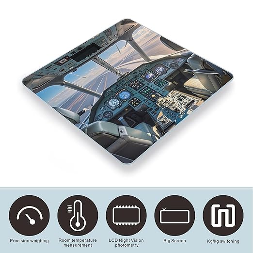 Airplane Cockpit Bathroom Scale Automatic Power On/Off Body Scales LCD Backlight Display Square Digital Scale Rounded Corners Bathroom Scales for Home Bedrooms