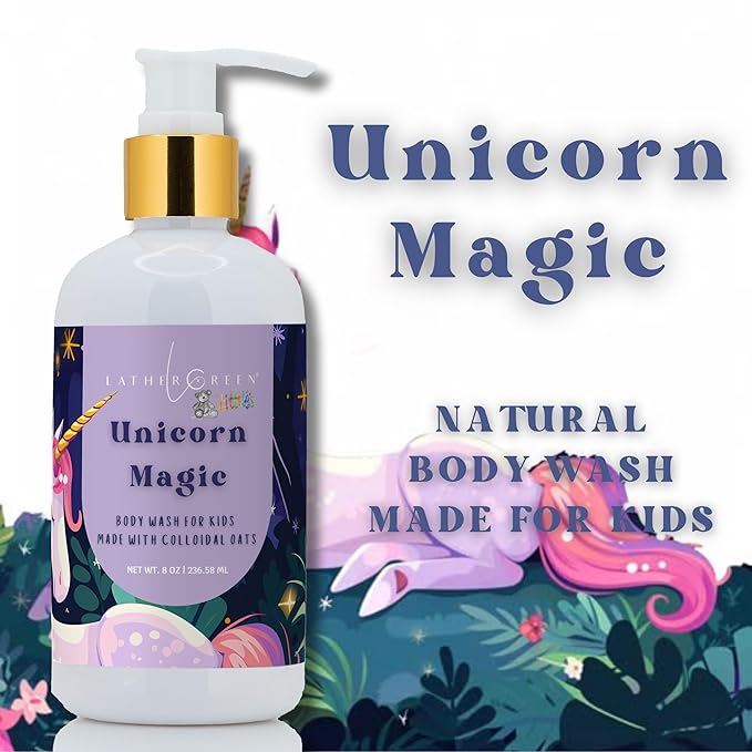 Kids Body Wash – Plant Based Gentle Moisturizer with Shea Butter – Safe for Sensitive Skin – Unicorn Magic – 3 Pack (8 oz Each)