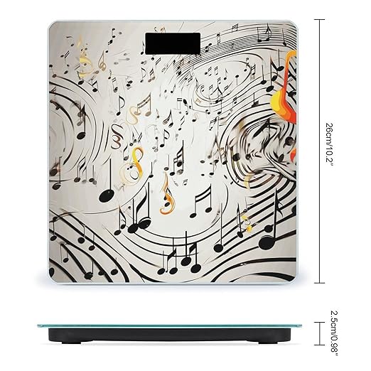 Music Notes Print Weight Scale Large Bathroom Scales Digital Weight with Bright LED Display Non Slip Automatic Weighing Scale Fashion Weighing Machine for Body